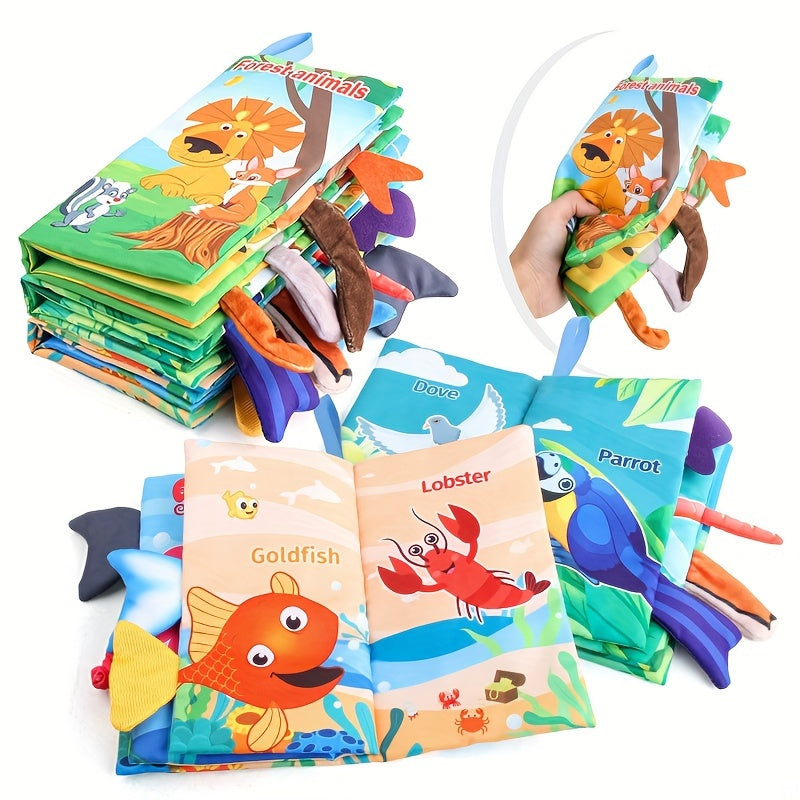 3pcs Animal Tail Cloth Books for Early Learning in Green