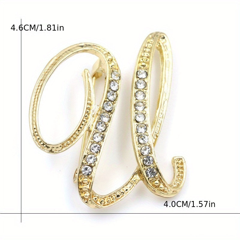 Rhinestone Letter Brooch Pin Alloy Diamond Inlaid Corsage Jewelry