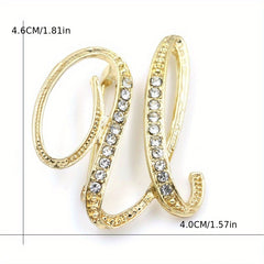 Rhinestone Letter Brooch Pin Alloy Diamond Inlaid Corsage Jewelry