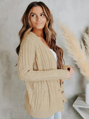  Solid Cable Button Long Sleeve Cardigan