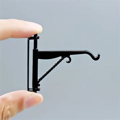 2pcs Mini Metal Wall Hooks w/ Chain for Dollhouse Toy House Decor