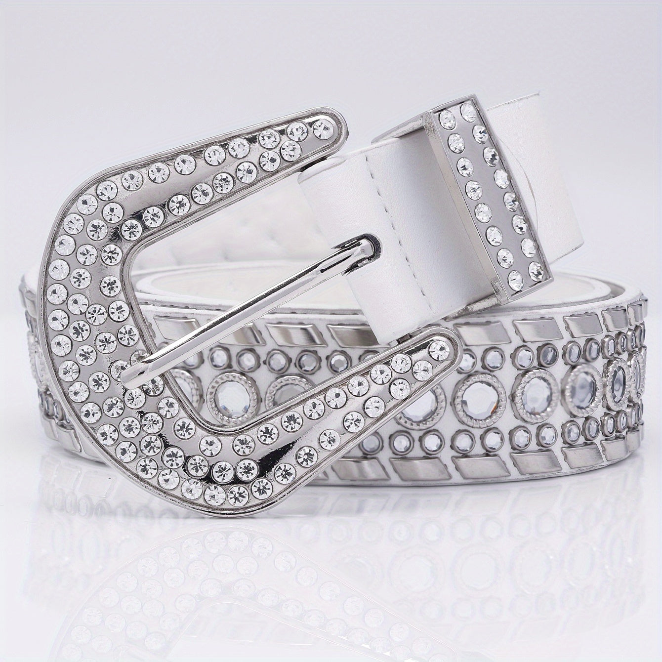 Rhinestone Belt Men's Faux Diamonds Leather Belt