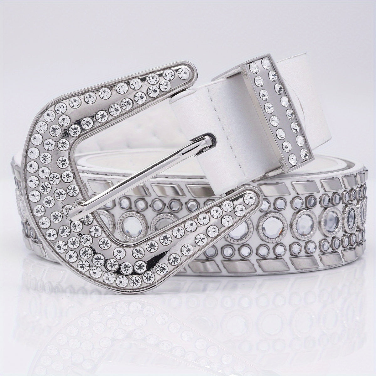 Rhinestone Belt Men's Faux Diamonds Leather Belt