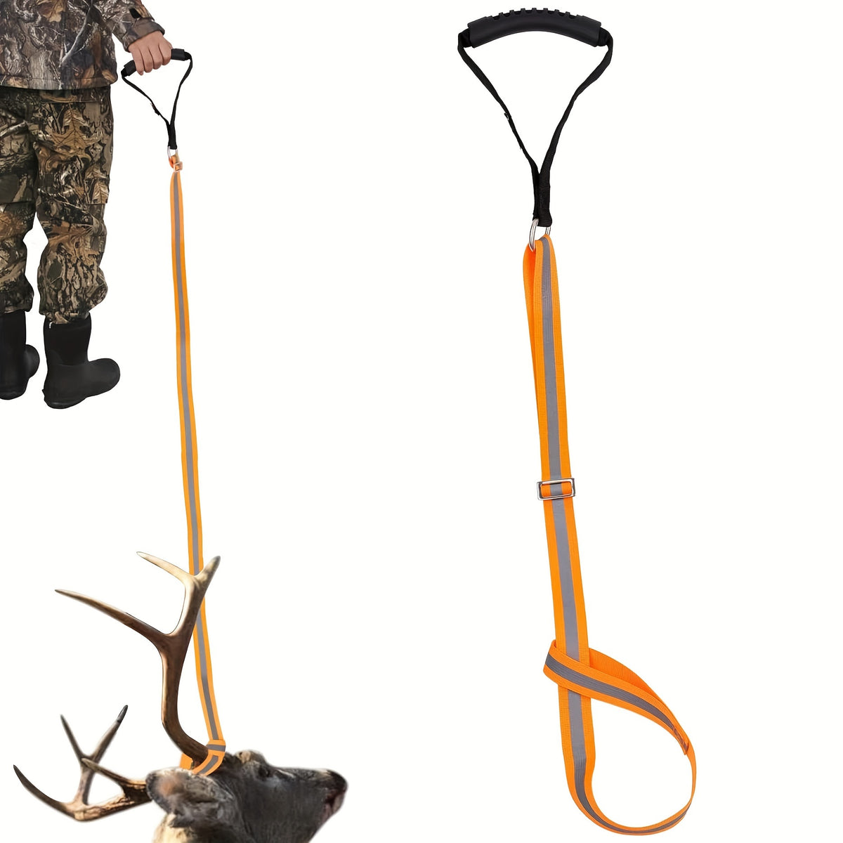 Adjustable Deer Drag Strap w/ Reflective Stripe & Strong Handle