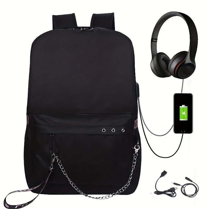 Large Capacity Canvas Laptop Daypack Chain Travel Backpack
