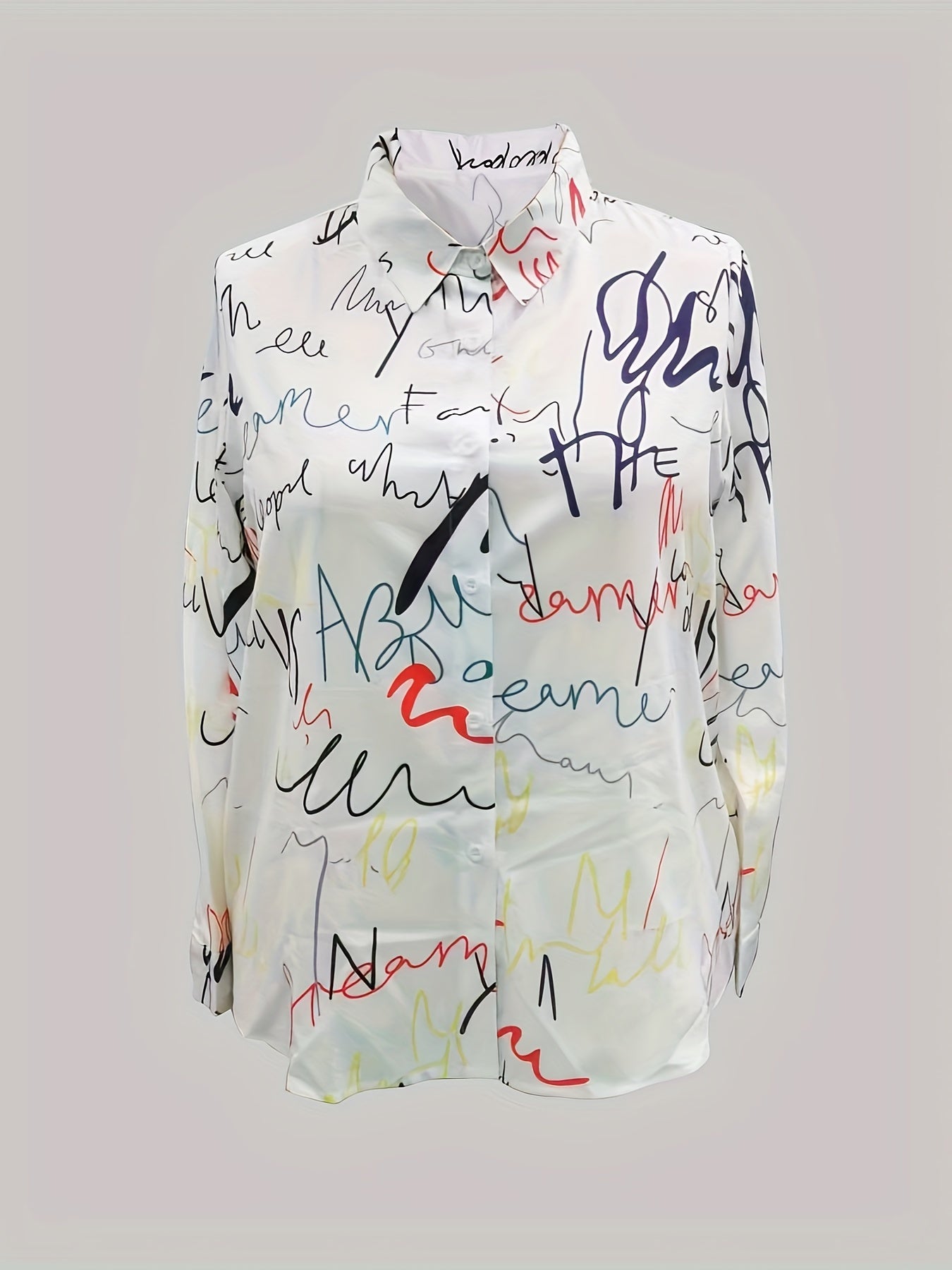  Graffiti Print Long Sleeve Button Up Shirt