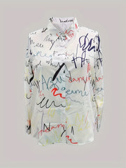  Graffiti Print Long Sleeve Button Up Shirt