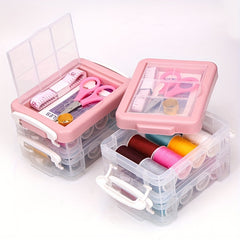 Transparent Three layer Sewing Box Sewing Tool Set Mini Scissors Button Thread