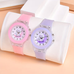 Girls' Rabbit Moon Quartz Watch with LED Glowing, Stretch Bracelet