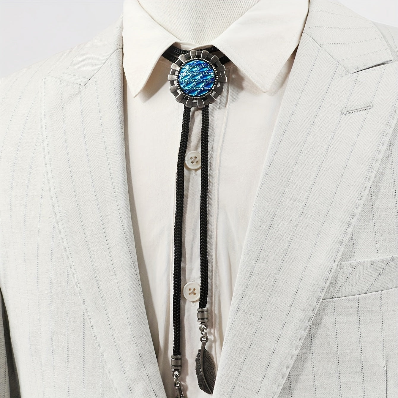 Men's Retro Gemstone Polo Collar Tie Western Cowboy Shirt Necklace
