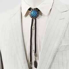 Men's Retro Gemstone Polo Collar Tie Western Cowboy Shirt Necklace