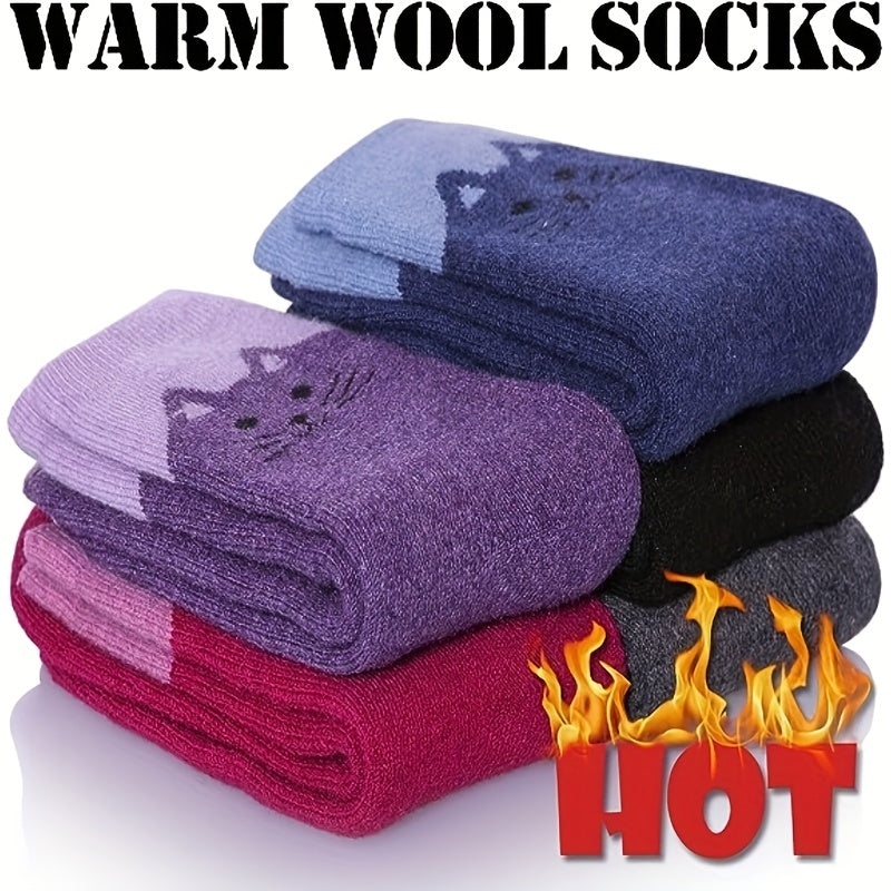 5 pairs Outdoor Cat Pattern Soft Thick Casual Cotton Warm Socks