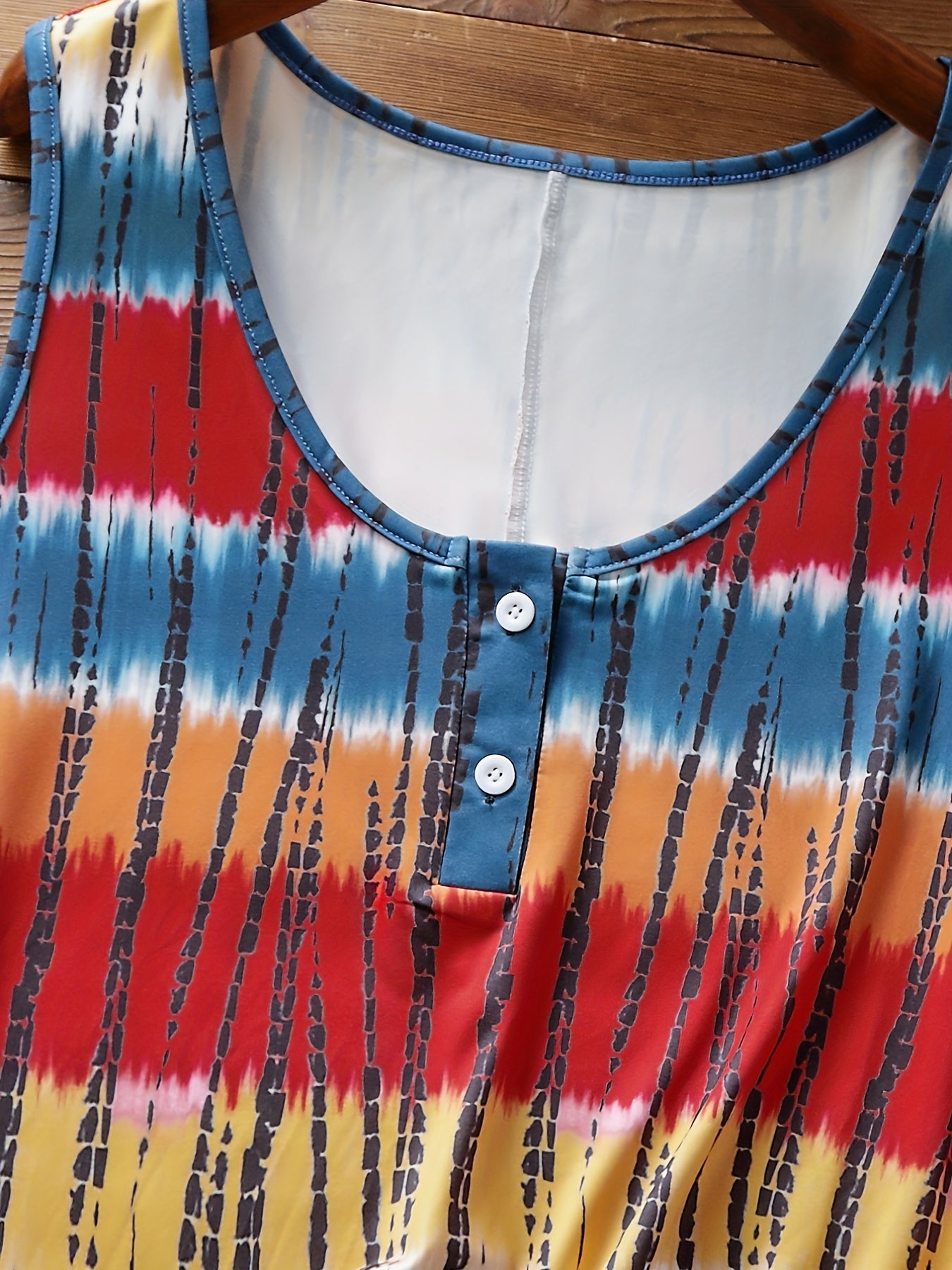  Tie Dye Button Up Tank Top Round Neck Medium Stretch