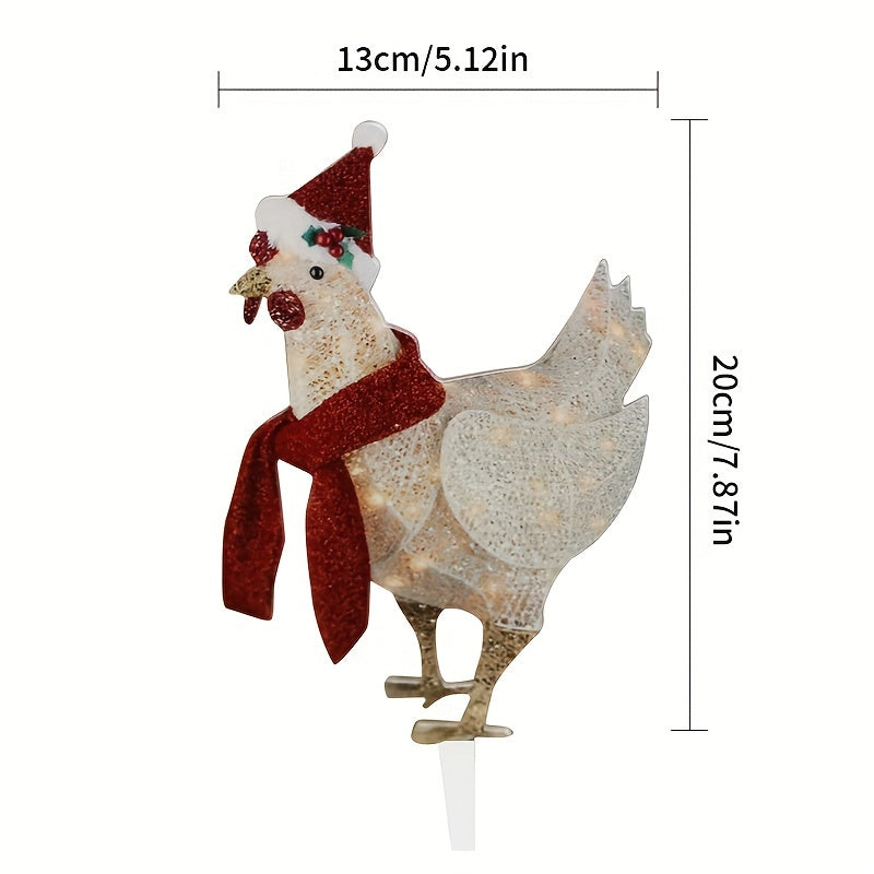 3pcs Light Up Chicken Christmas Garden Acrylic Ornament