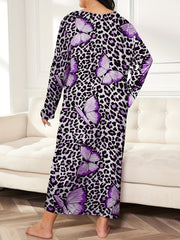 Leopard & Butterfly Print Long Sleeve Nightdress