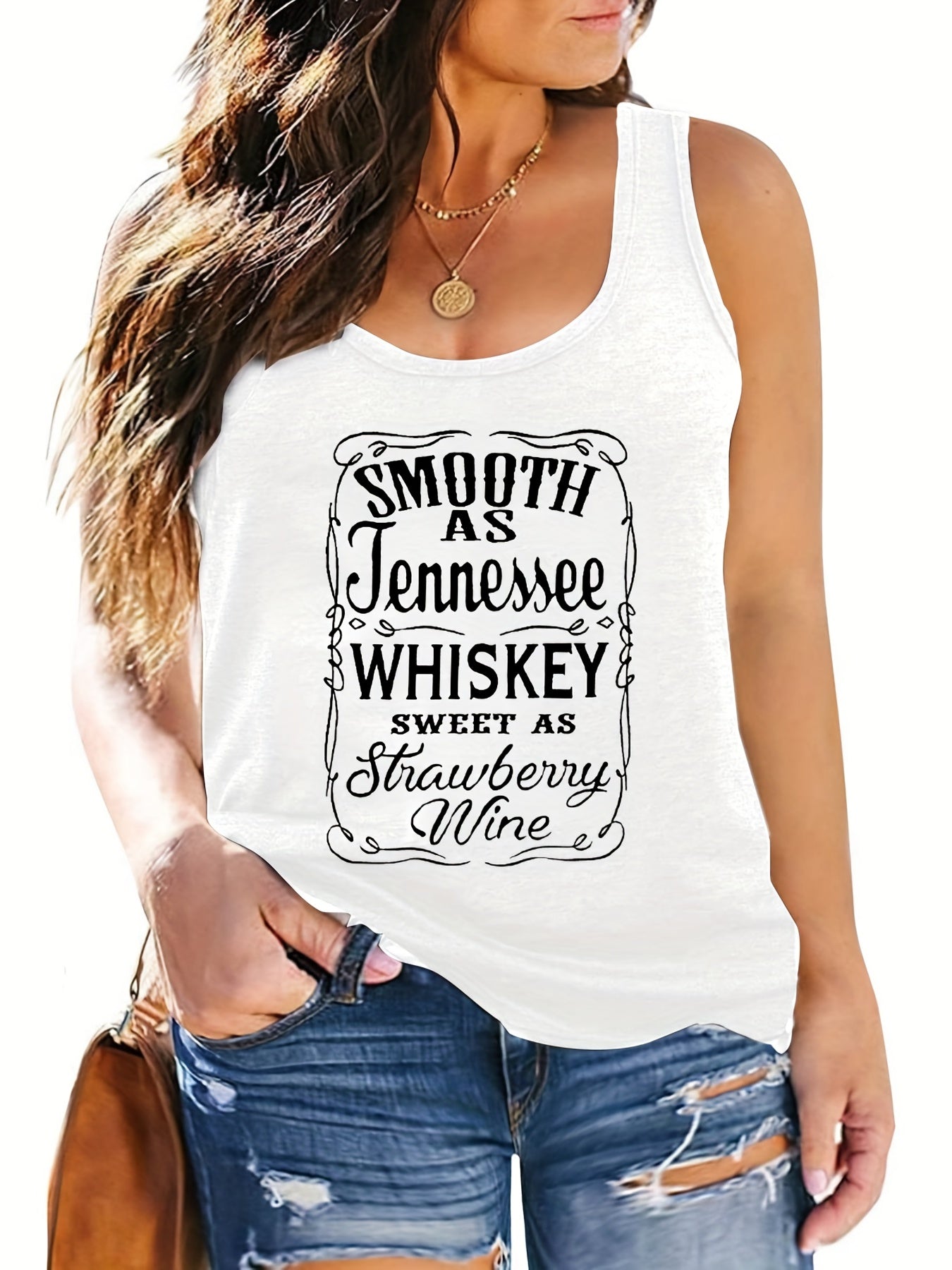  Casual Tank Top Women's Plus Slogan Print Round Neck Tank Top