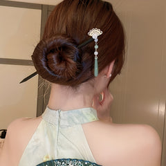 Chinese Style Fan Shape Decor Hairpin Wooden Hair Stick Ponytail Holder