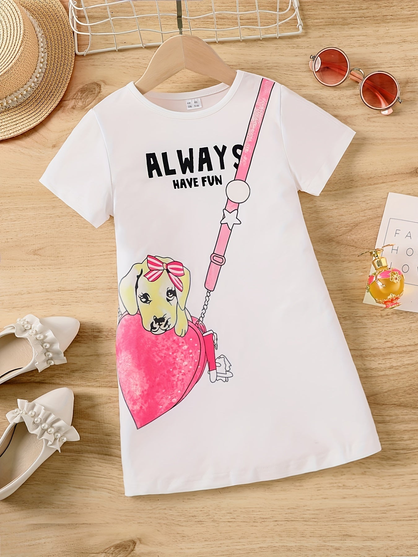 Girls Casual Kitten Graphic Dress for Summer Holiday Party Kids Clothes
