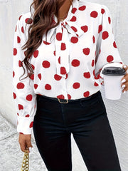  Dot Print Lantern Sleeve Top