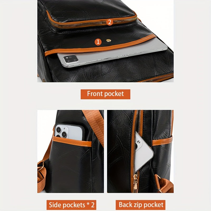 Casual Versatile Women's Backpack Solid PU Leather