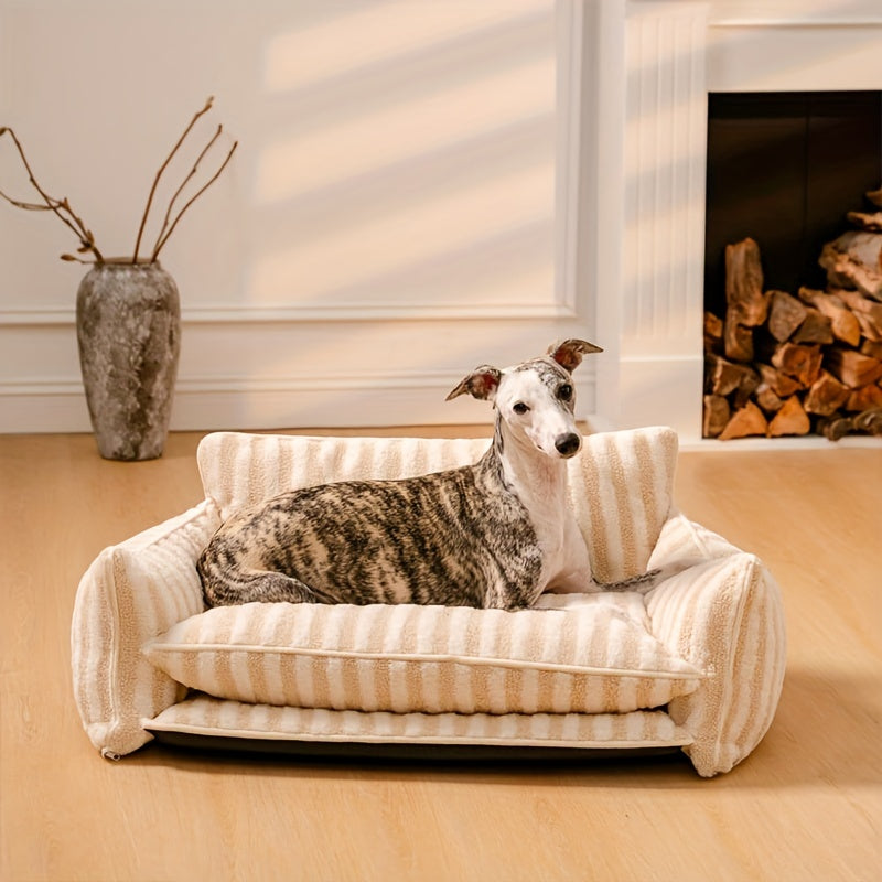 Striped Lambswool Double Layer Dog Sofa Bed