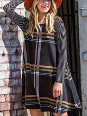  Casual Dress Women's Plus Colorblock Stripe & Plaid Print