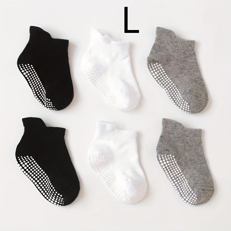6 Pairs Boy's Non Slip Socks Cotton Blend Bottom Rubber Dot Soft Socks