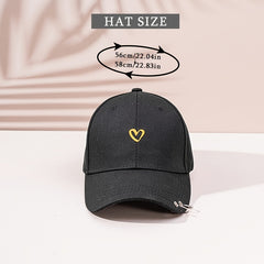 Love Embroidery Baseball Cap Double Ring Decor Sunscreen Cotton Sports Hat