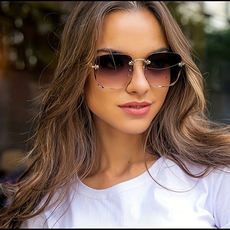 Rimless Square Sunglasses Gradient Lens Glasses UV400