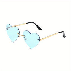 Heart Tinted Lens Sunglasses Rimless Metal Temple UV400