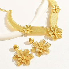 3pcs Exaggerated Jewelry Set 18k Plated Flower African Bride's Wedding Jewelry