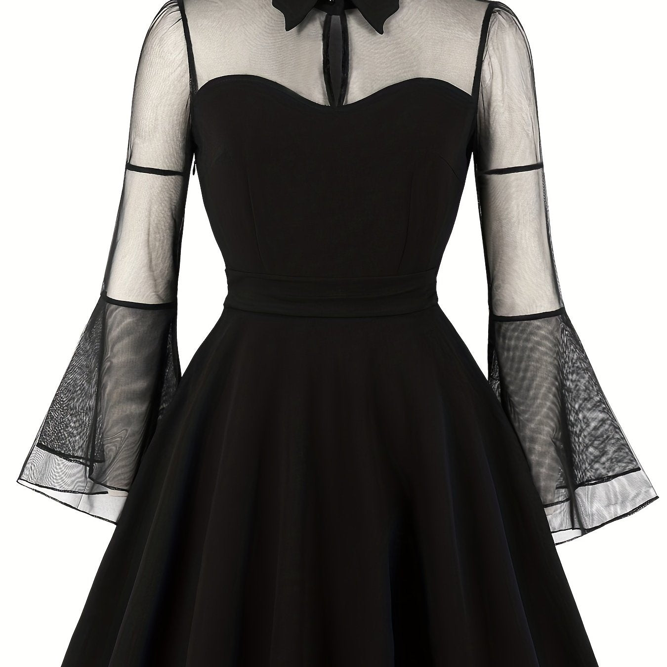  Contrast Mesh Sleeve Polo Neck Dress