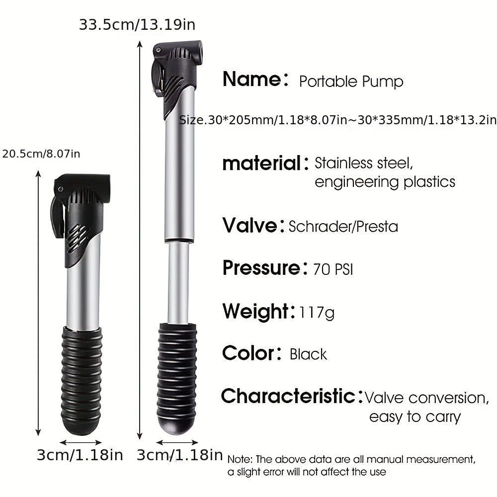 Portable Ball Pump Kit with Needle Nozzle for Bike Basketballs Footballs