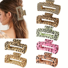 Leopard Pattern Hair Claw Clip Rectangle Shaped Nonslip Ponytail Holder