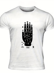Men's Hand Graphic T-shirt Casual Comfy Crew Neck Tee