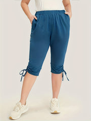Solid Drawstring Skinny Capris Leggings Casual Crop Leggings