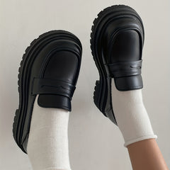Women's British Style Loafers Slip On Chunky Shoes