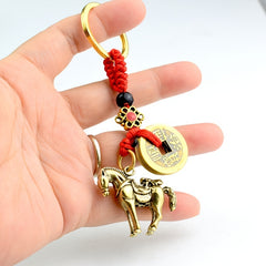 Pure Brass Lucky Cat Pixiu Horse Keychain