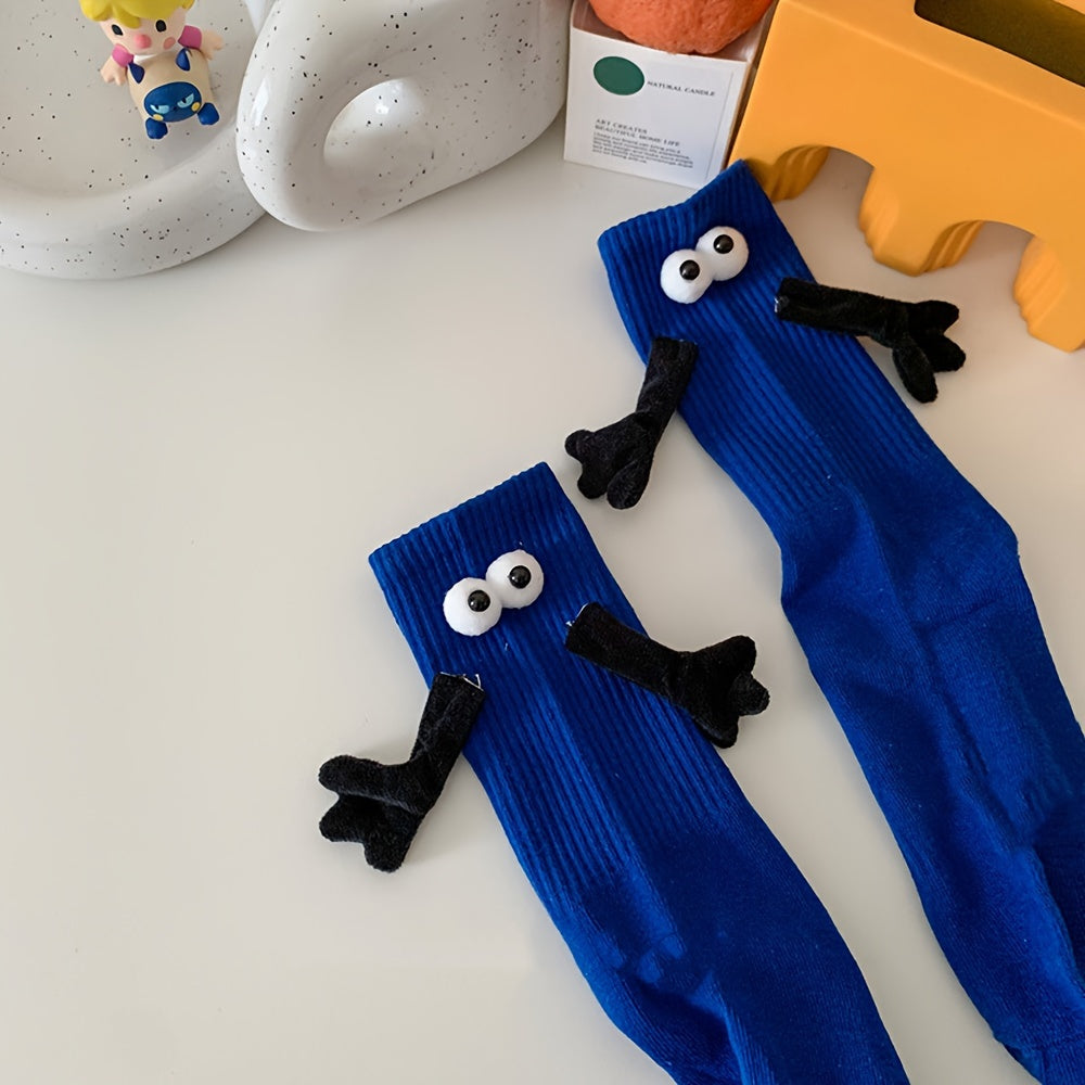 Funny Cartoon Eyes Decor Socks & Hand In Hand Women's Stockings