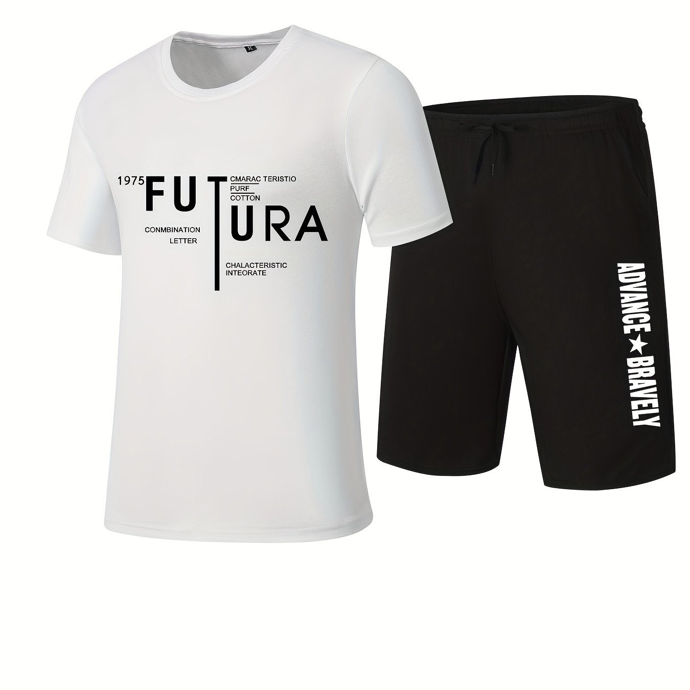 Men's Letter Print T shirt & Casual Stretch Shorts