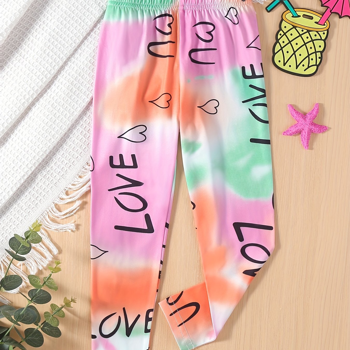 Girl's Tie dyed Graffiti Print Ankle Pants