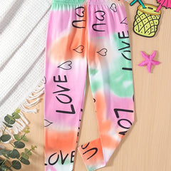 Girl's Tie dyed Graffiti Print Ankle Pants