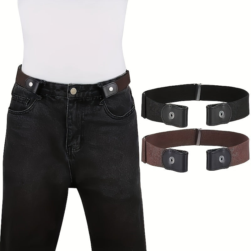 2pcs No Buckle Elastic Belt Stretchy For Women Men Pants Jeans Adjustable