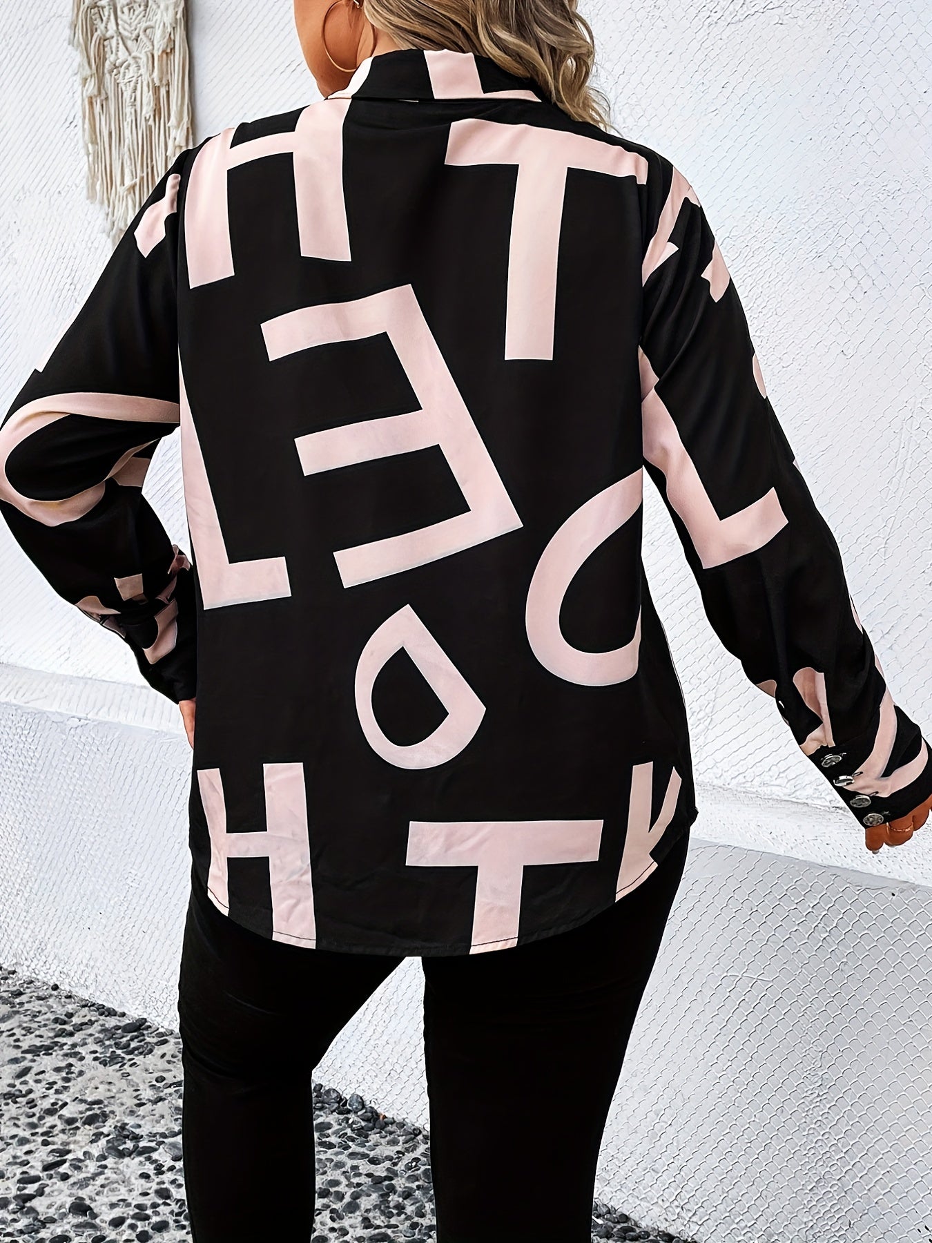  Women's Letter Print Button Up Blouse