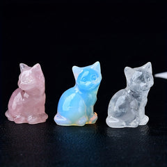 1pc Crystal Carved Cat Pocket Gift Healing Stone Moonsto