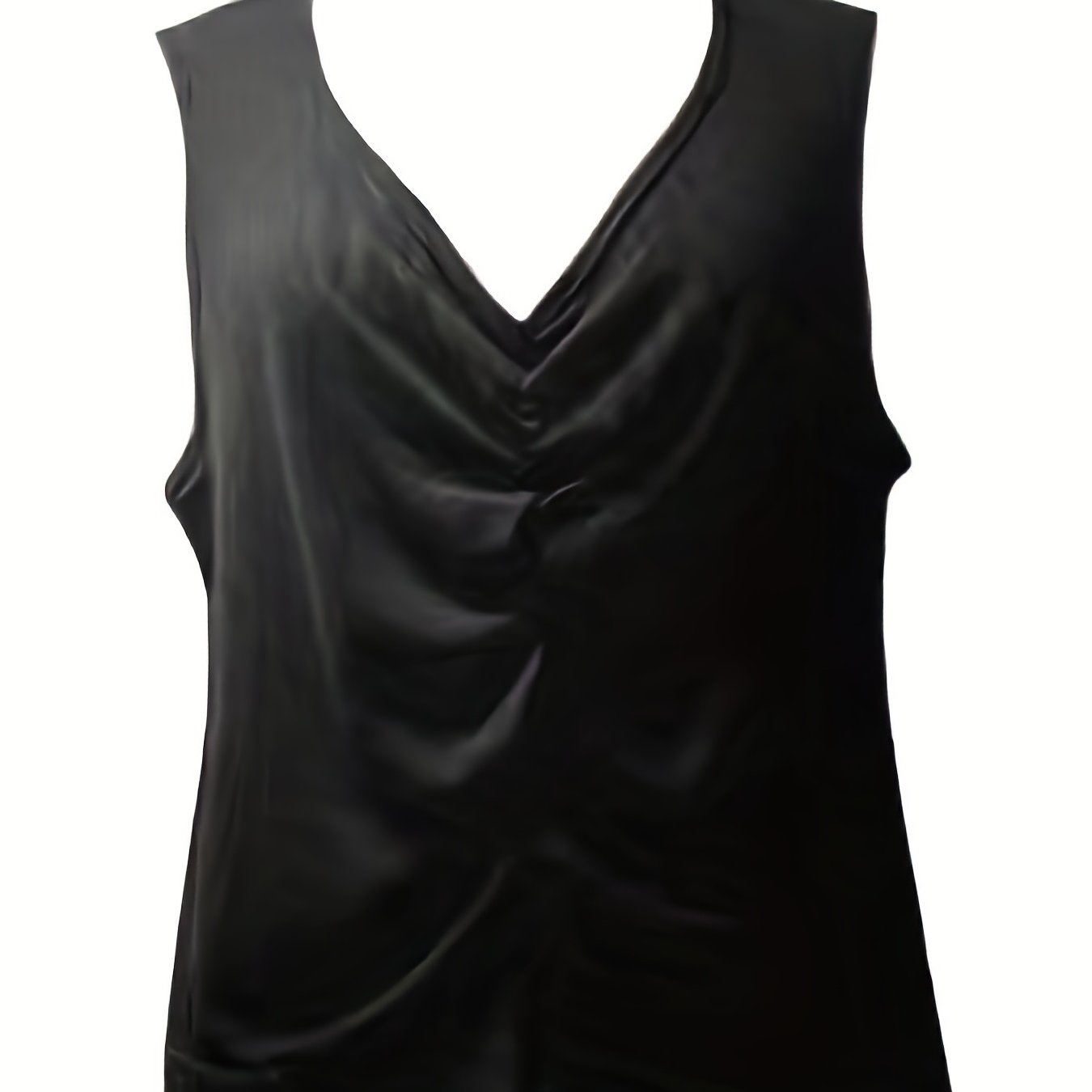  Sexy Tank Top Women's Plus Solid Ruched Front V Neck Medium Stretch