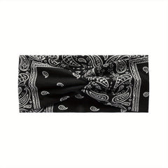 Boho Paisley Print Criss Cross Headband Wide Stretchy Hair Band