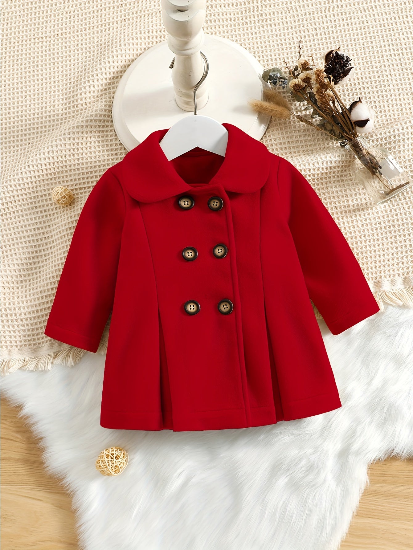 Girls Double Breasted Sweet Coat Doll Collar Long Sleeve Fall Winter Outwear