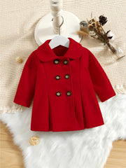 Girls Double Breasted Sweet Coat Doll Collar Long Sleeve Fall Winter Outwear