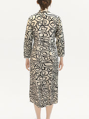 Graphic Print Maxi Dress Long Sleeve Ruched Dress With Collar